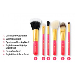مجموعة فرش من ماركة بي أتش الامريكية Neon Pink - 6 Piece Brush Set with Cosmetic Bag